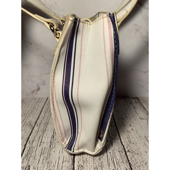 GUESS Los Angeles Pink Blue Striped Mini Purse Handbag 7x6x2 Woman's Clutch - Picture 3 of 7